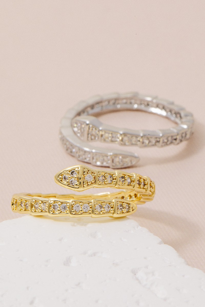 Pave Ribbed Snake Wrap Ring