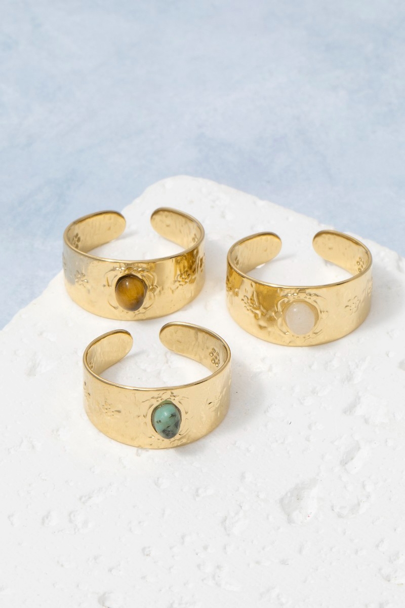 Oval Stone Center Wide Hammered Cuff Bracelet