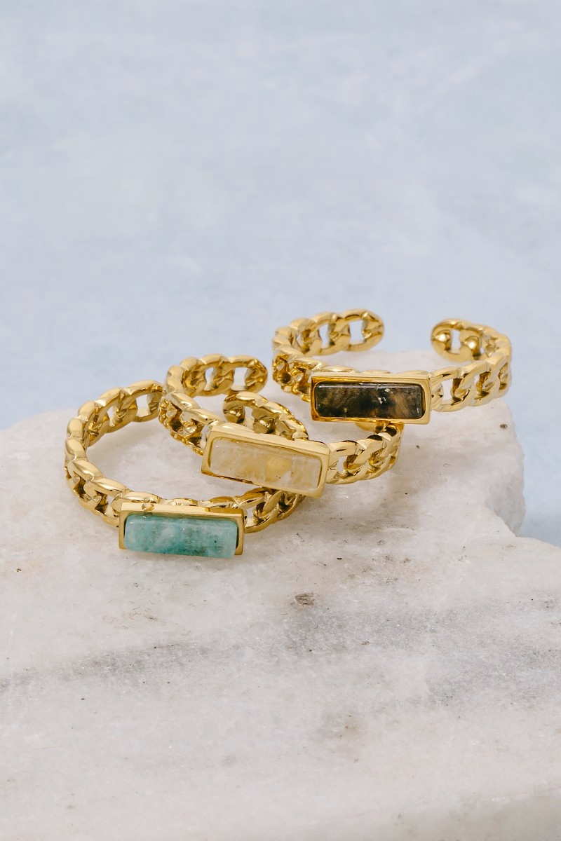 Stainless Steel Stone Chain Ring