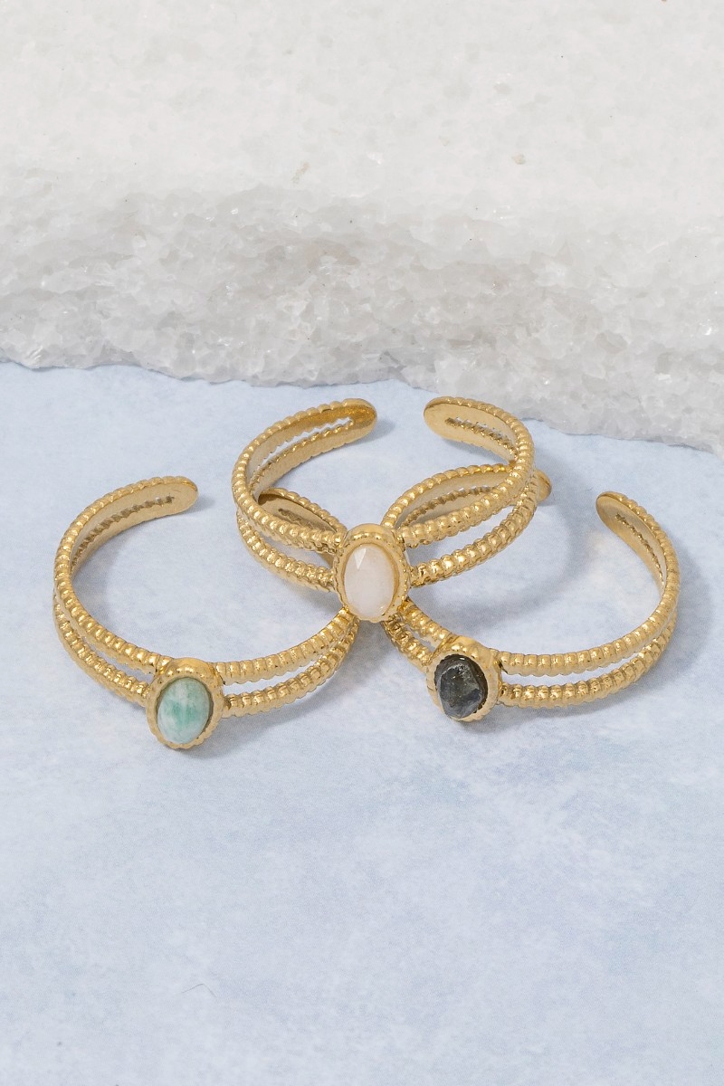 Gold Dipped Stainless Steel Stone Two Row Cuff Bracelet