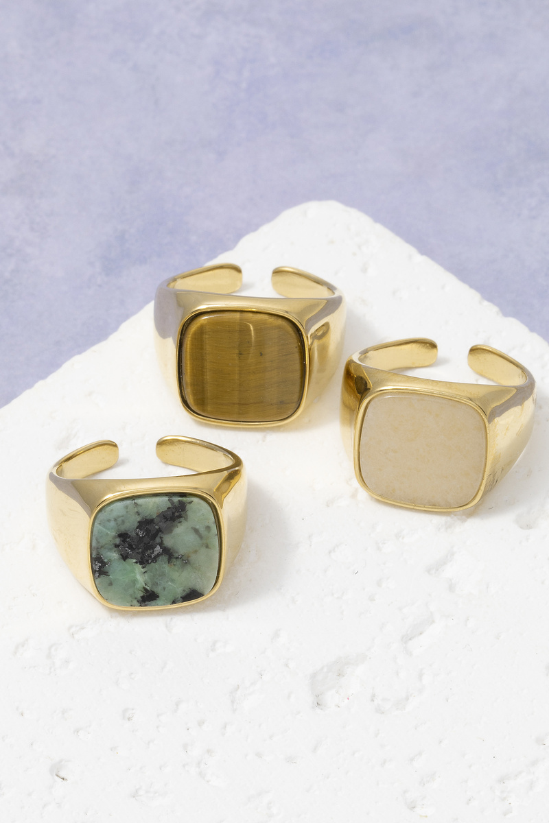 Gold Dipped Tiger Eye Cushion Signet Ring