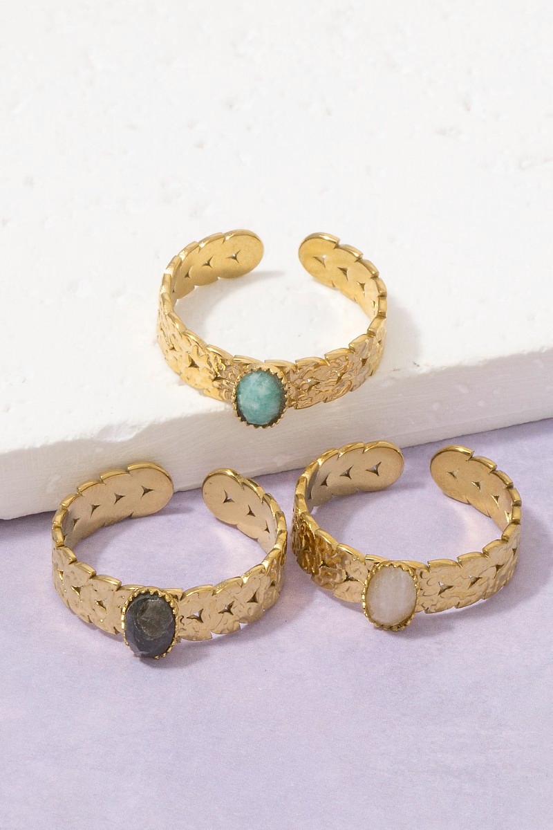 Gold Dipped Stainless Steel Oval Stone Cuff Bracelet