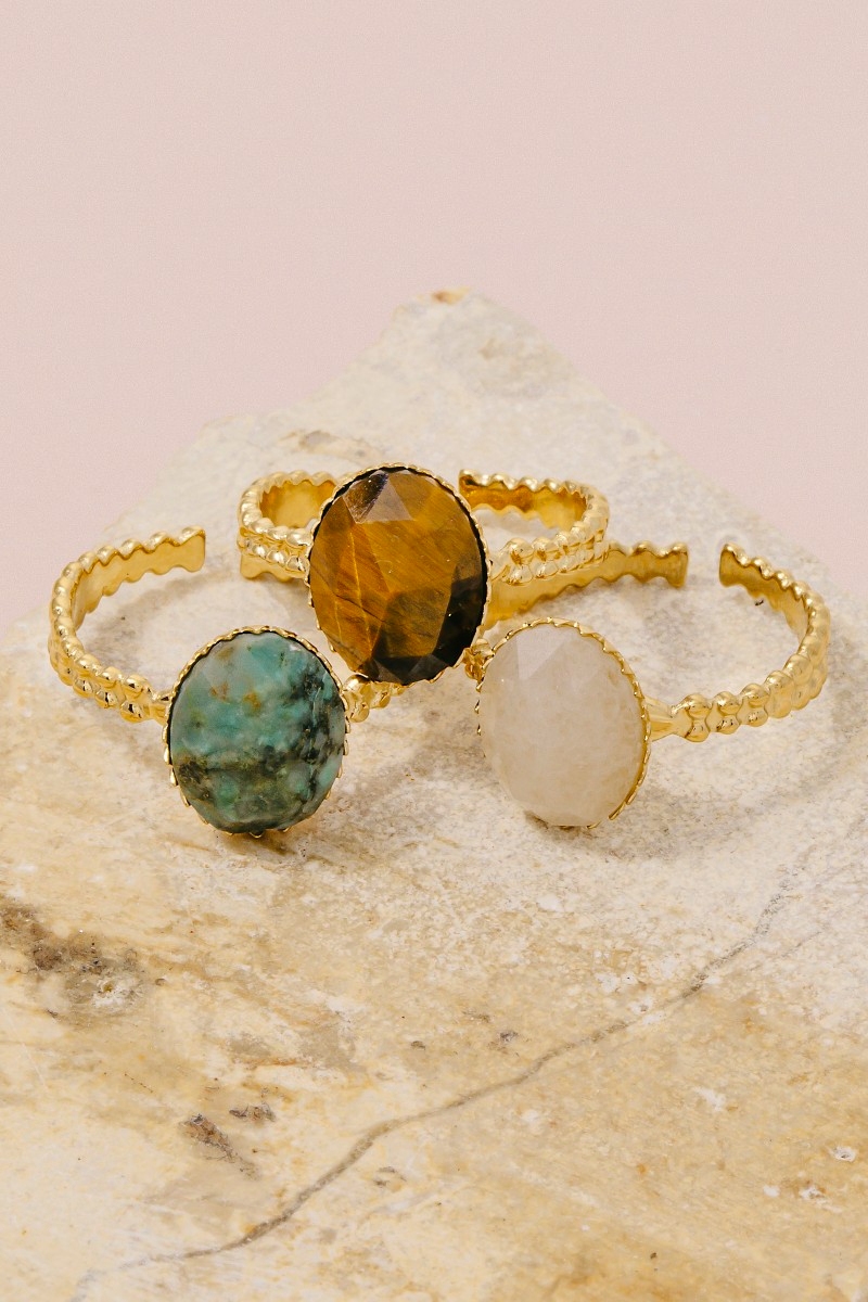 Stainless Steel Oval Stone Ring