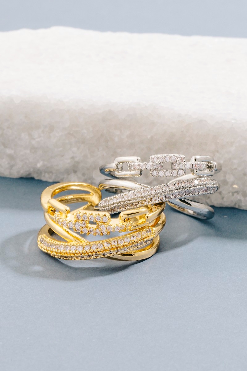 Three Row Twist Cz Ring