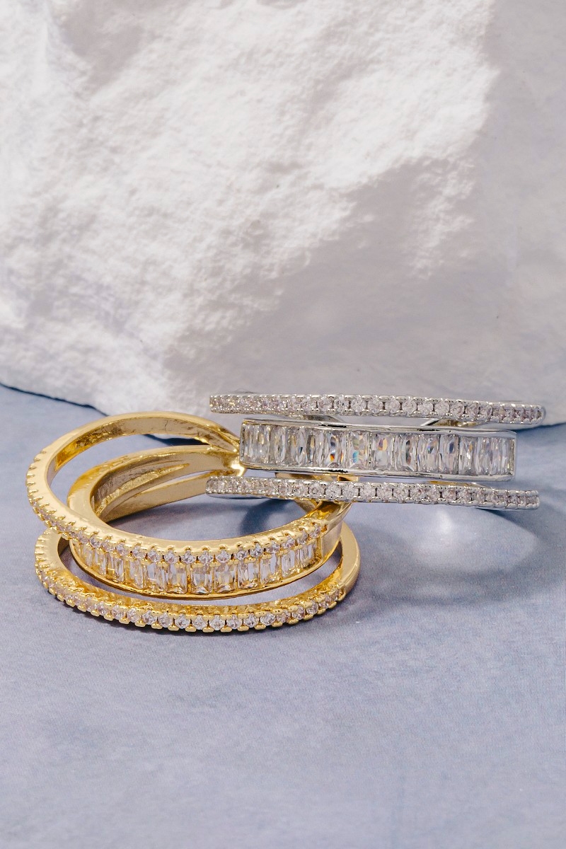 Triple Row Cz Baguette Ring
