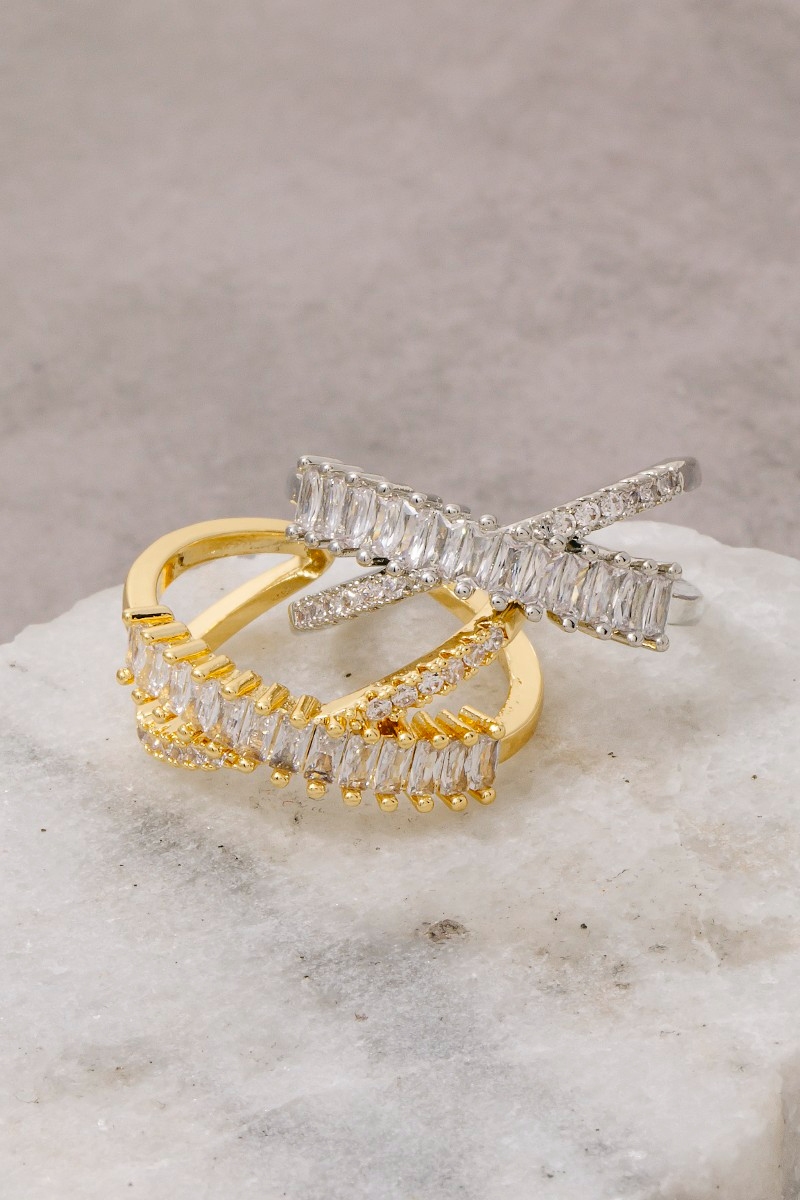 Cz Baguette X Adjustable Ring