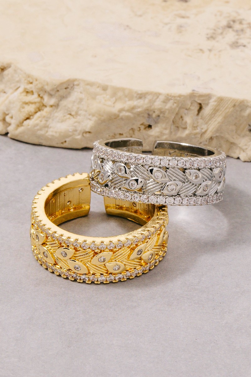 Cz Trim Evil Eye Detail Adjustable Ring