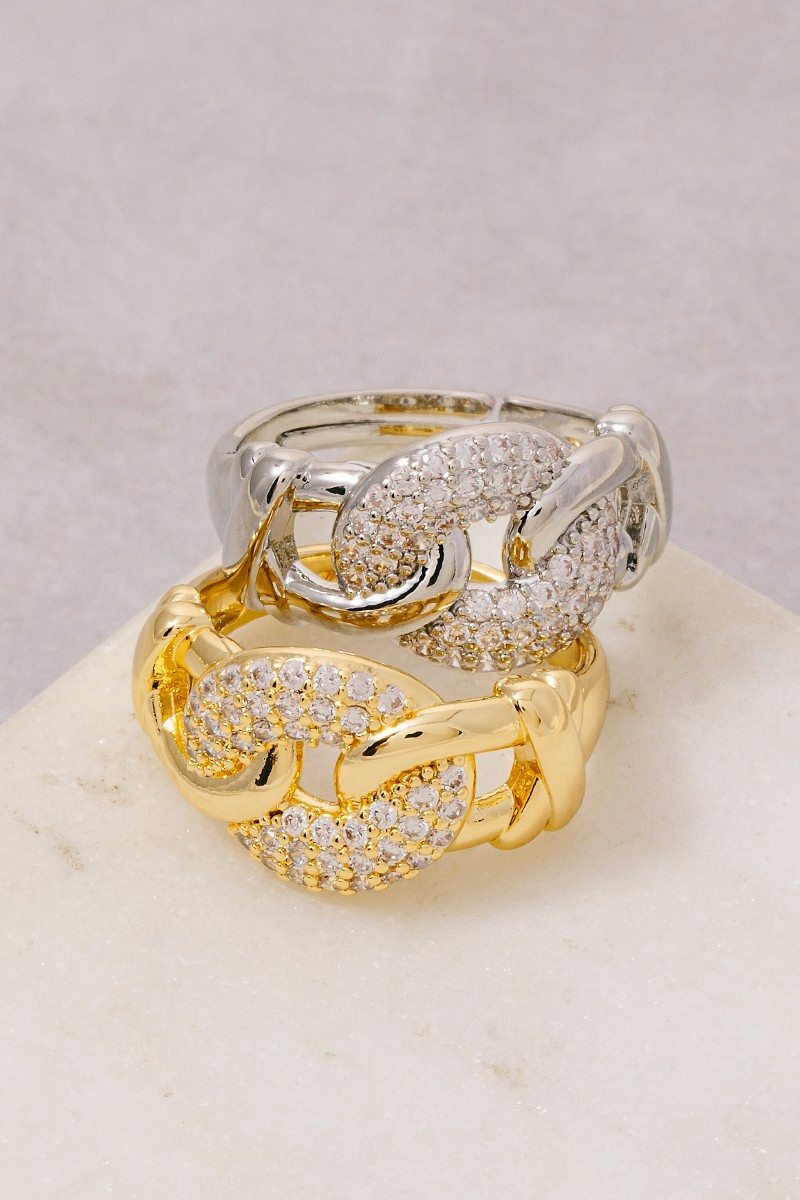 Pave Chain Link Adjustable Ring