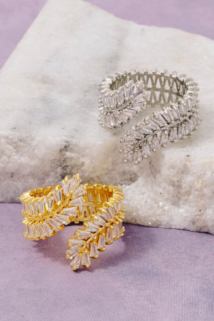 Cz Leaf Vine Open Ring