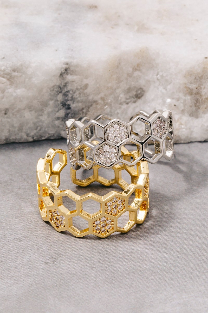 Cz Honeycomb Adjustable Ring