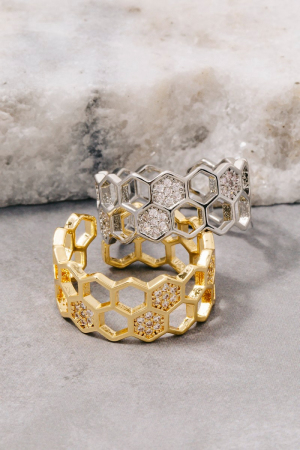 Cz Honeycomb Adjustable Ring