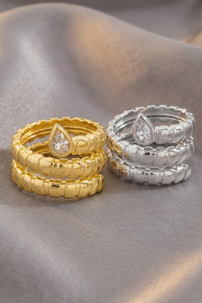 Cz Teardrop Coil Twist Ring