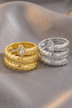 Cz Teardrop Coil Twist Ring
