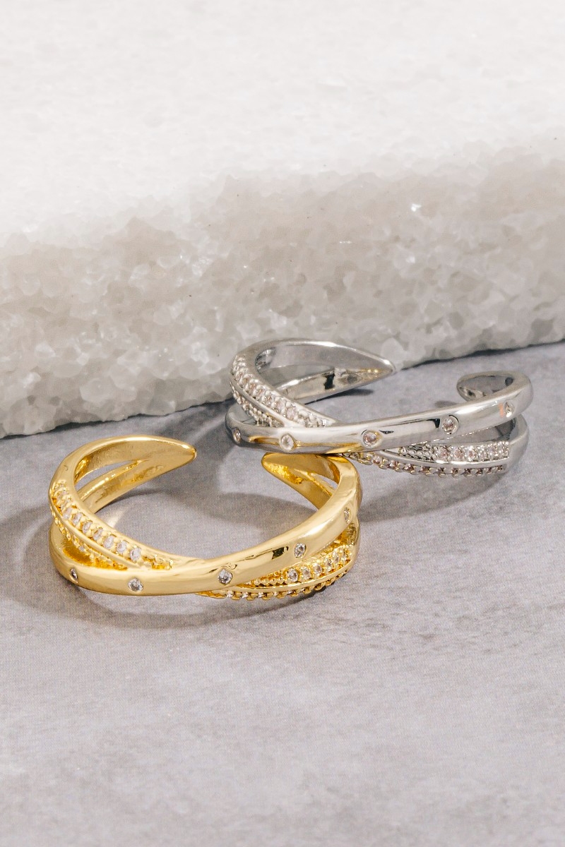 Cz Pave Two Row X Ring