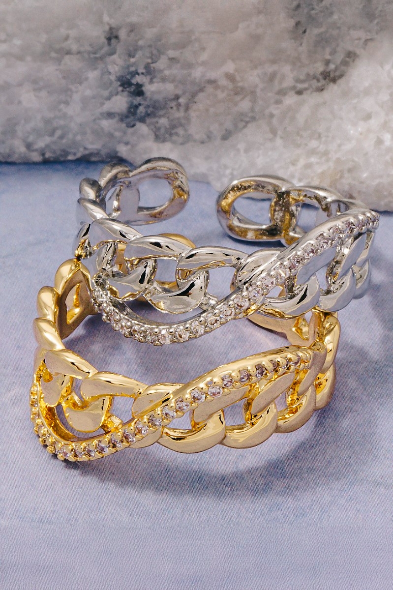 Cz Sculpted Chain Link Adjustable Ring