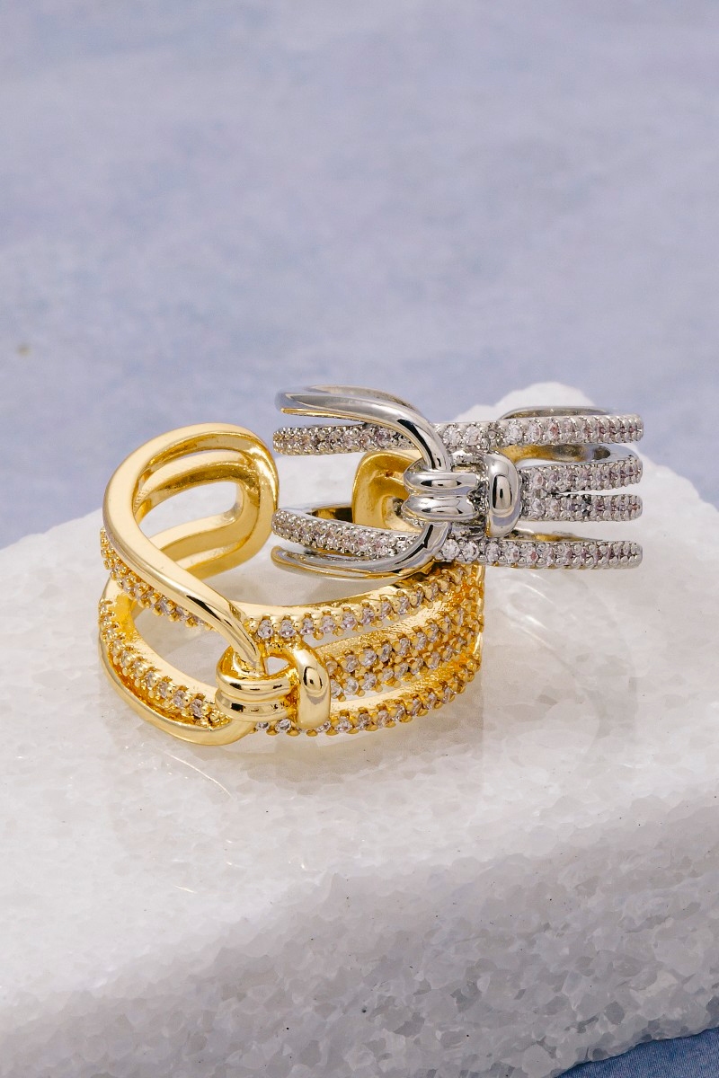 Pave Multi Row Center Knot Adjustable Ring