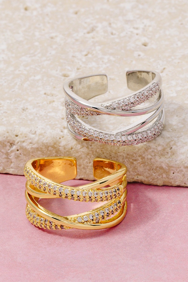 Pave Accent Multi Row Twist Adjustable Ring