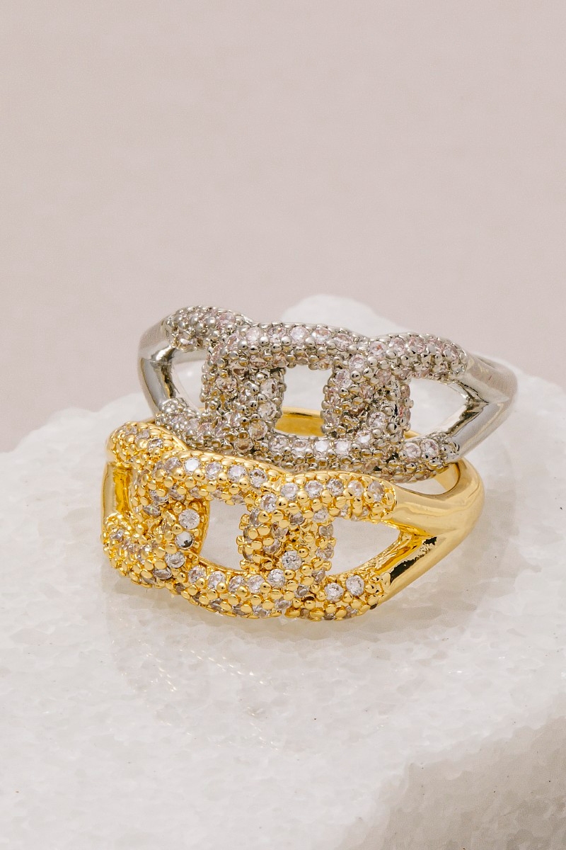 Pave Accent Chain Link Adjustable Ring