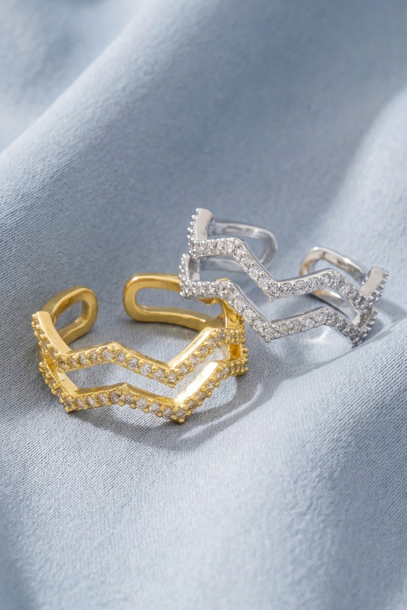 Cz Pave Double Row Zig Zag Ring