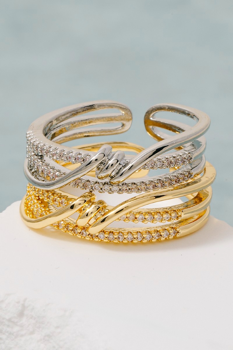 Pave Triple Row Twist Fashion Ring