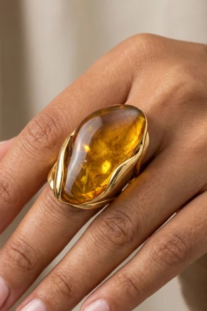 Amber Resin Oval Frame Statement Cocktail Ring