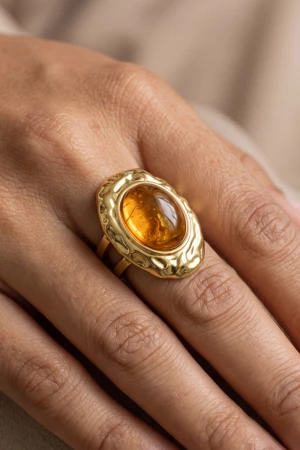 Hammered Bezel Cabochon Statement Ring