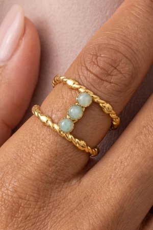 Triple Stone Twisted Double Band Ring