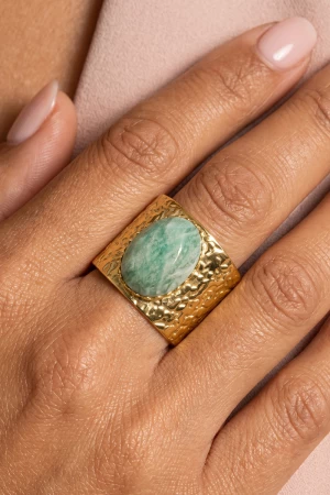 Oval Stone Hammered Cuff Ring