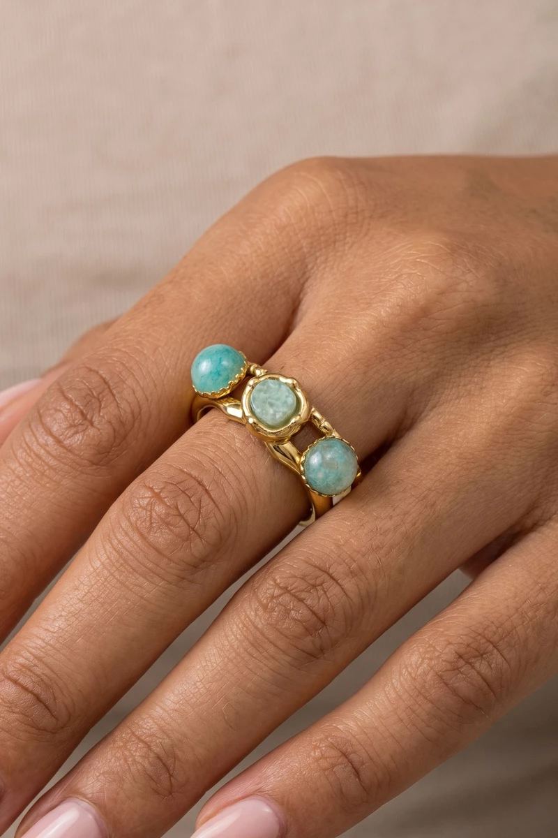 Triple Round Stone Split Band Ring