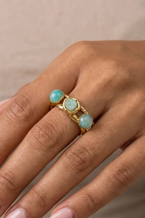 Stainless Steel Triple Round Stone Split Band Ring
