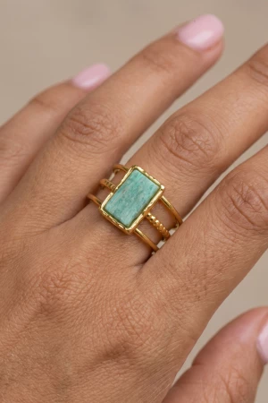 Stainless Steel Emerald Cut Stone Triple Band Ring