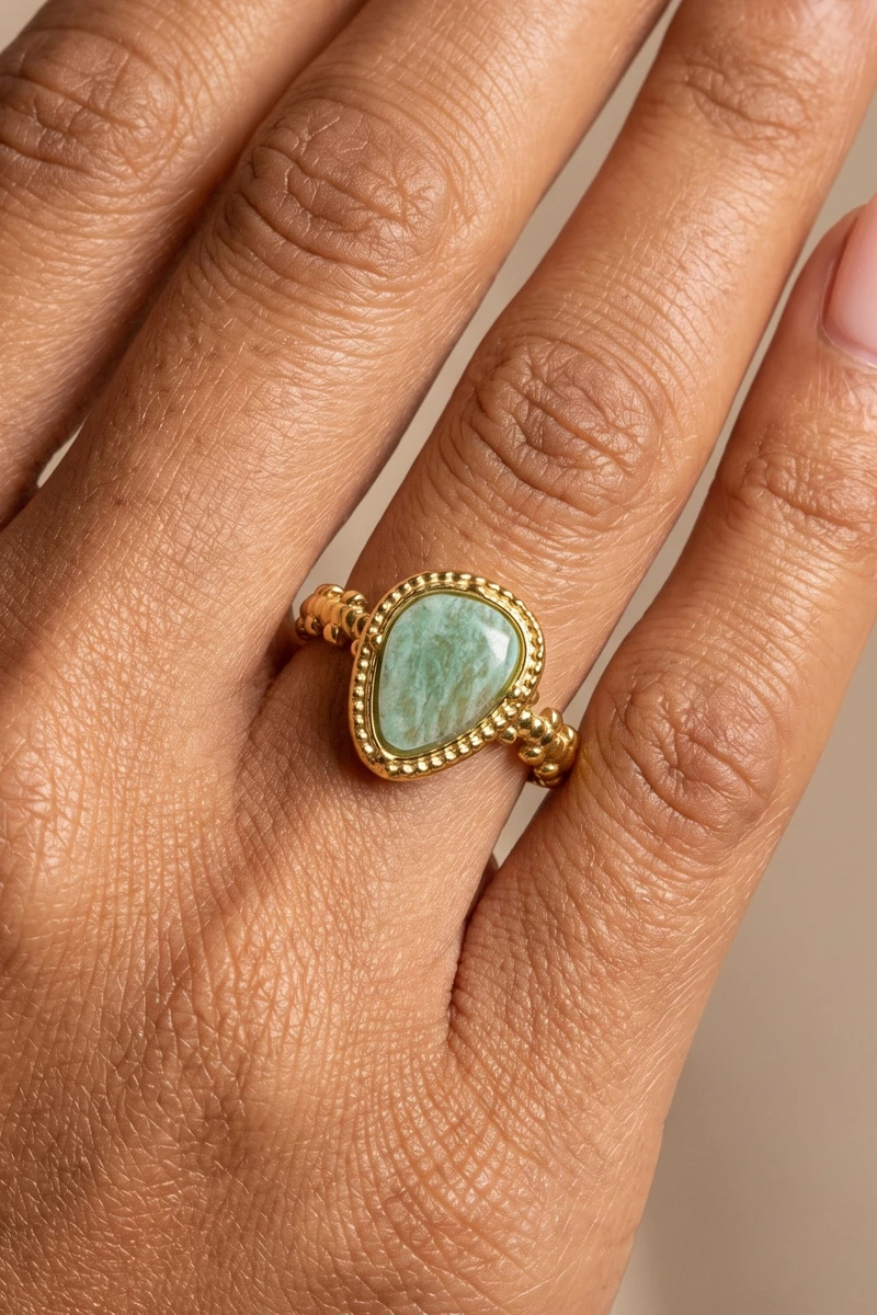 Pear Stone Beaded Bezel Ring