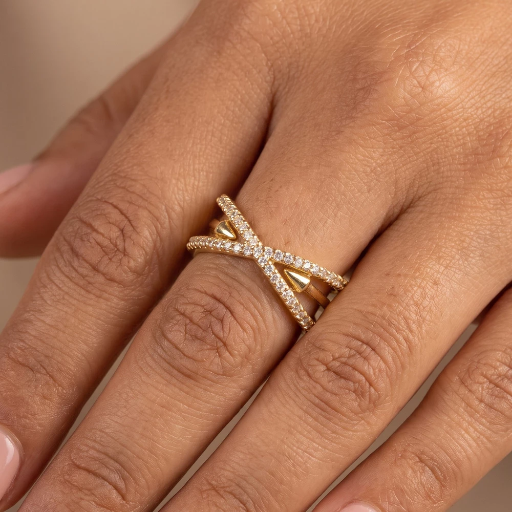 Pave Cz Criss Cross Double Band Ring