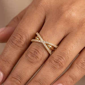 Pave Cz Criss Cross Double Band Ring
