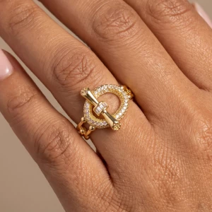 Pave Cz Circle And Bar Toggle Motif Ring