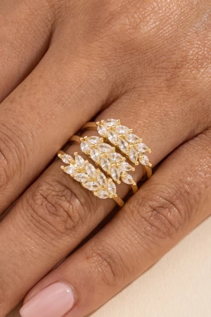 Marquise Cz Wheat Spray Triple Band Ring
