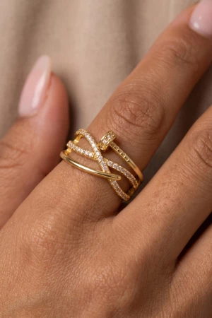 Pave Cz Crisscross Crossover Band Ring
