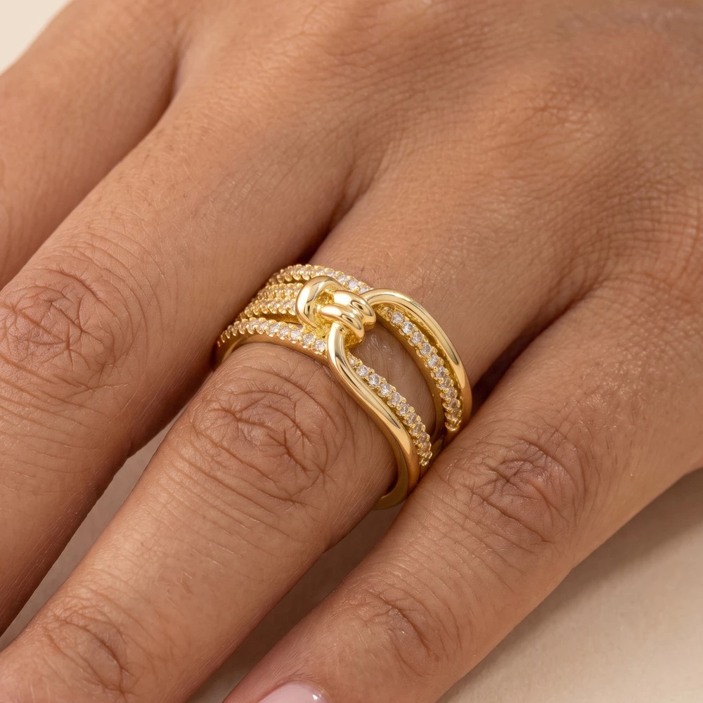 Pave Cz Multi Row Double Link Knot Ring