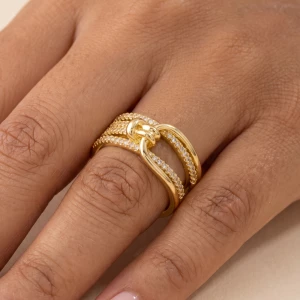 Pave Cz Multi Row Double Link Knot Ring