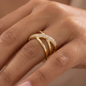 Pave Cz X Crossover Wide Band Ring