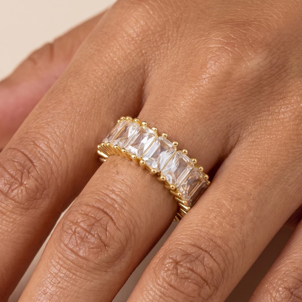 Step Cut Cz Eternity Open Cuff Ring