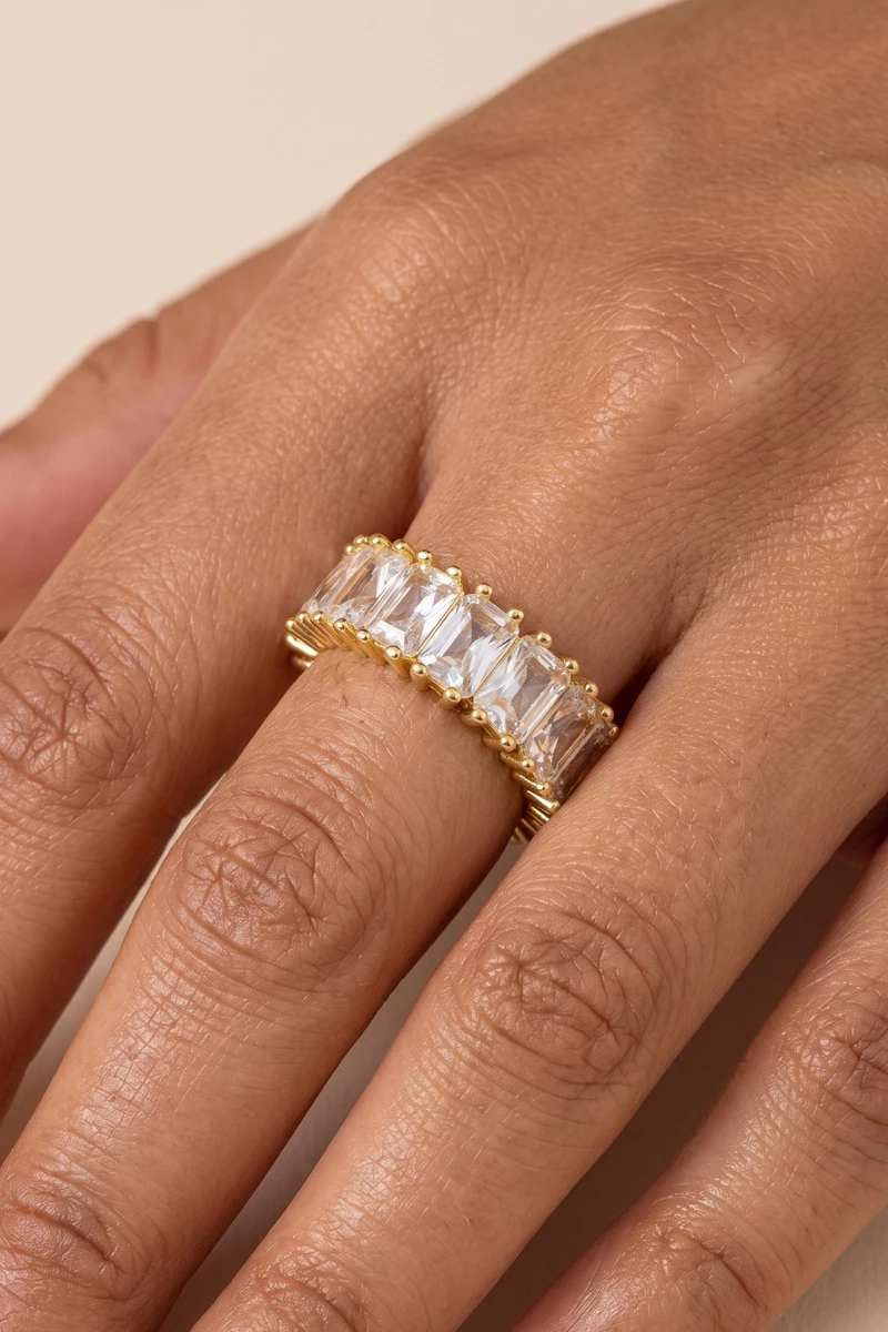 Step Cut Cz Eternity Open Cuff Ring