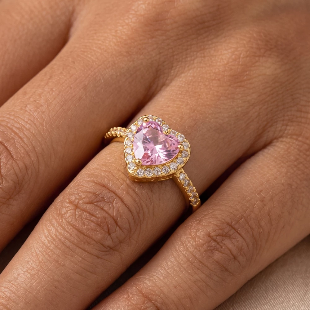 Heart Cz Halo Ring With Pave Band