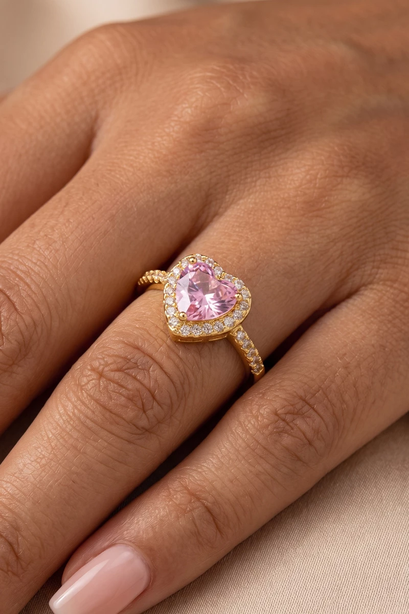 Heart Cz Halo Ring With Pave Band