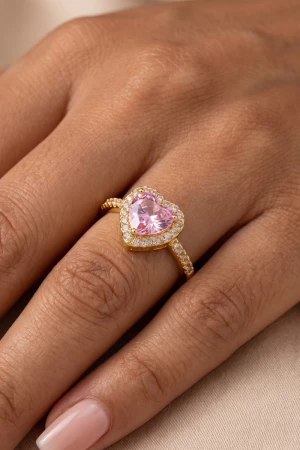 Heart Cz Halo Ring With Pave Band