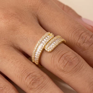 Baguette And Round Cz Bypass Wrap Ring