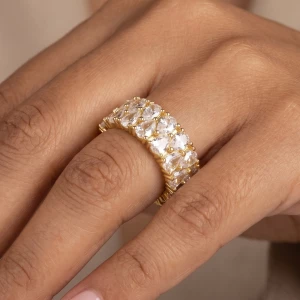 Double Row Pear Cut Cz Wide Band Ring