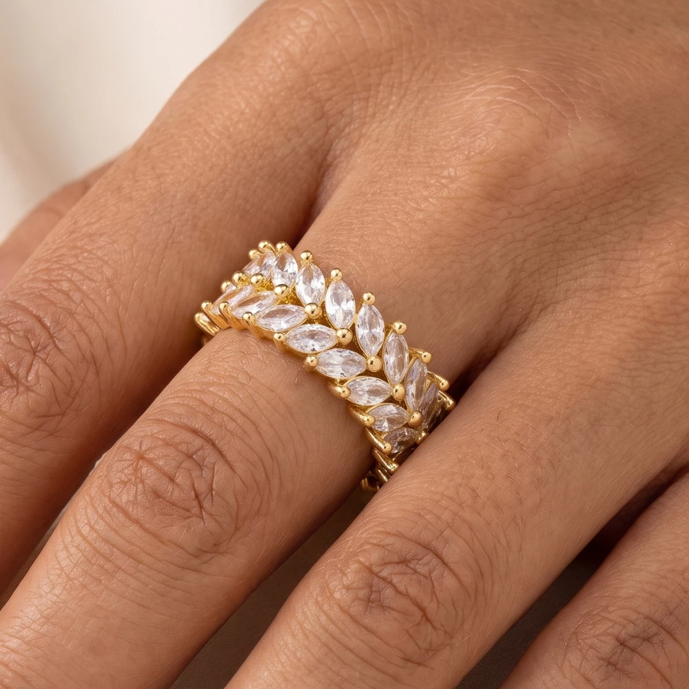 Double Row Marquise Cz Laurel Band Ring