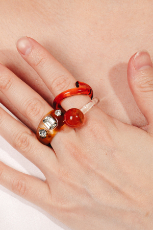 Three Piece Rhinestone Resin Ring Set