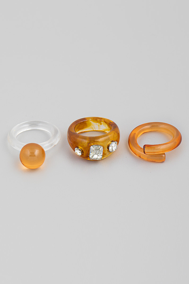 Three Piece Rhinestone Resin Ring Set